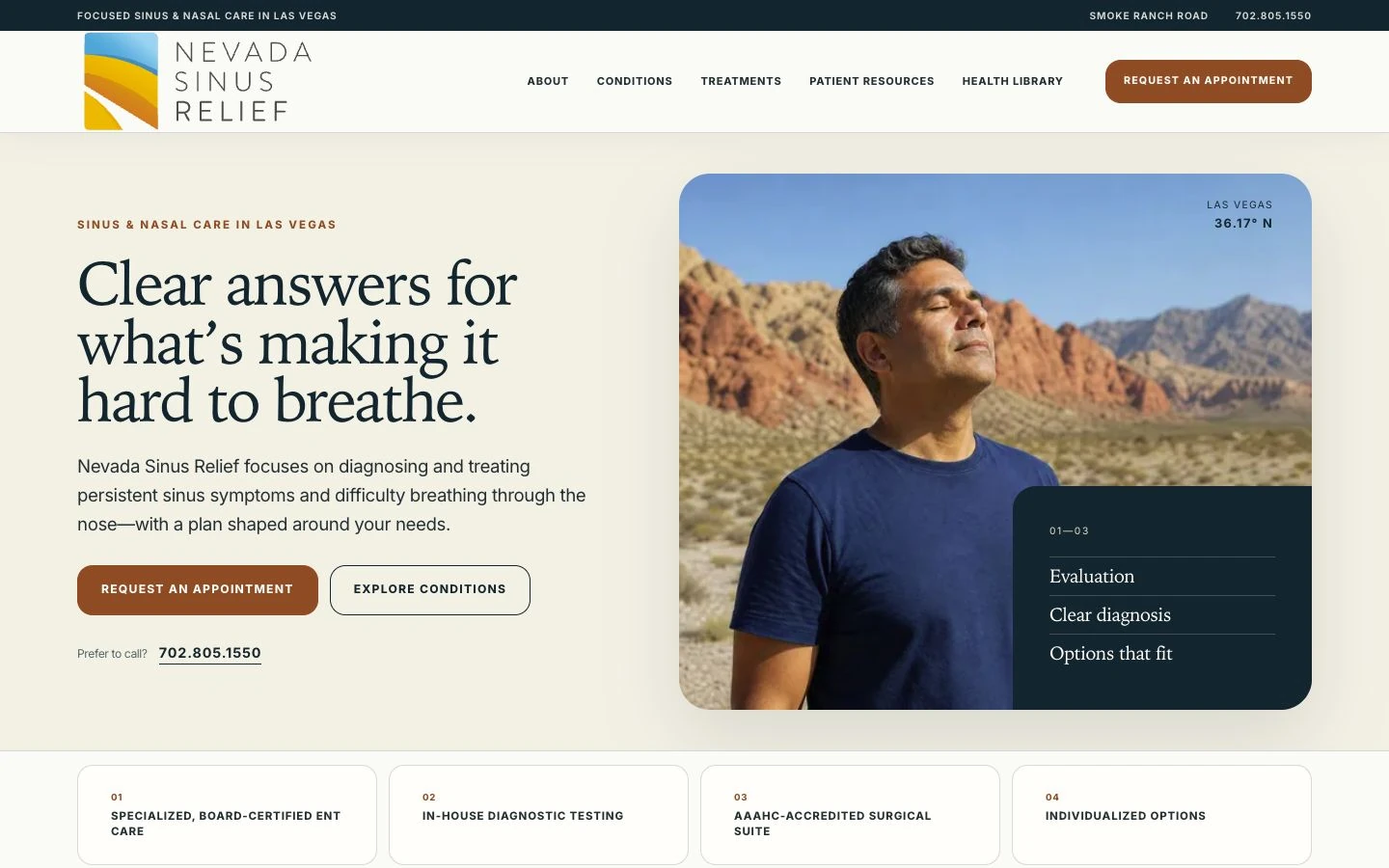 Nevada Sinus Relief website design with desert photography