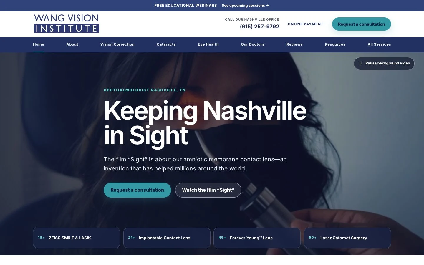 Wang Vision Institute website design with Nashville photography